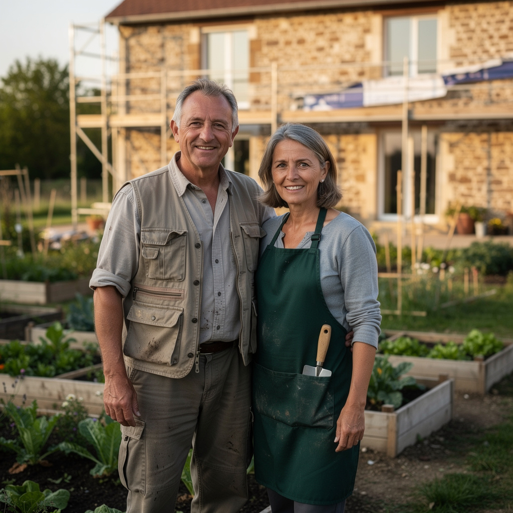 Claire et Thomas dans leur jardin partagé en Doubs