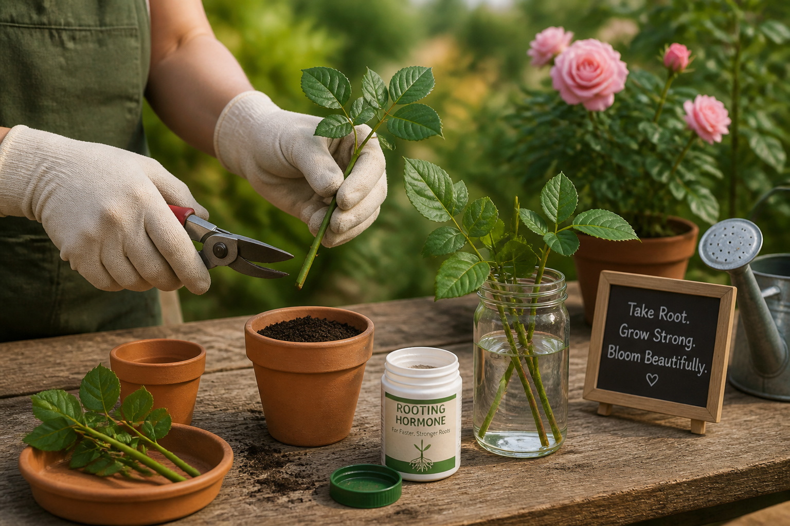 Preparation de boutures de roses