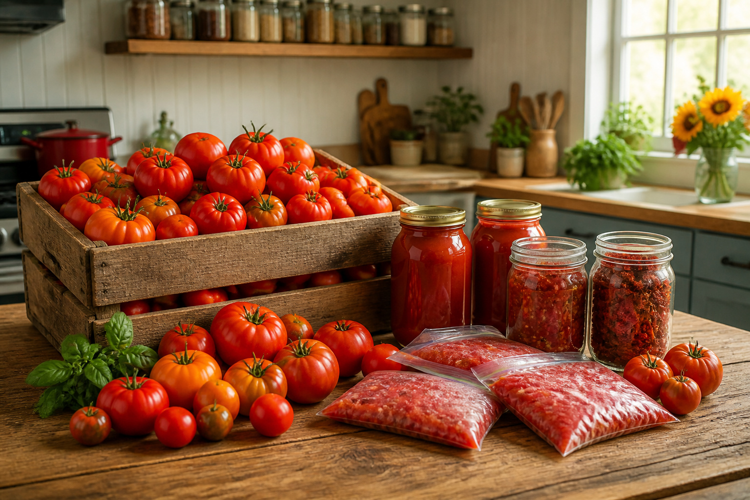 Abondance de tomates et conserves maison