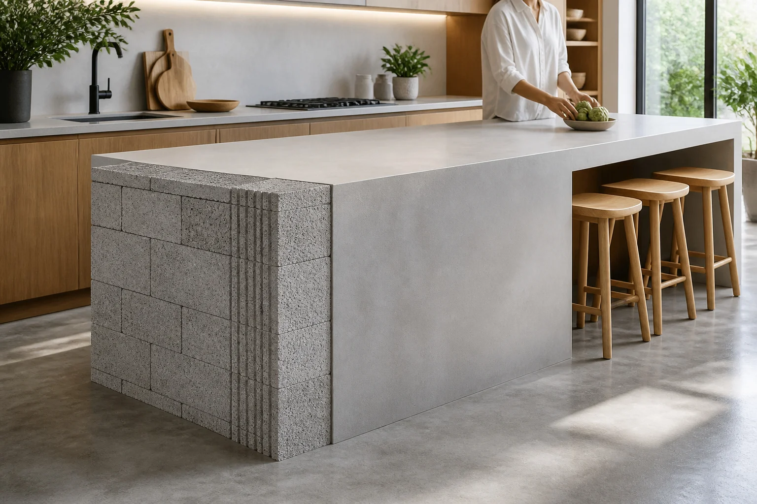 Ilot de cuisine moderne en beton cellulaire